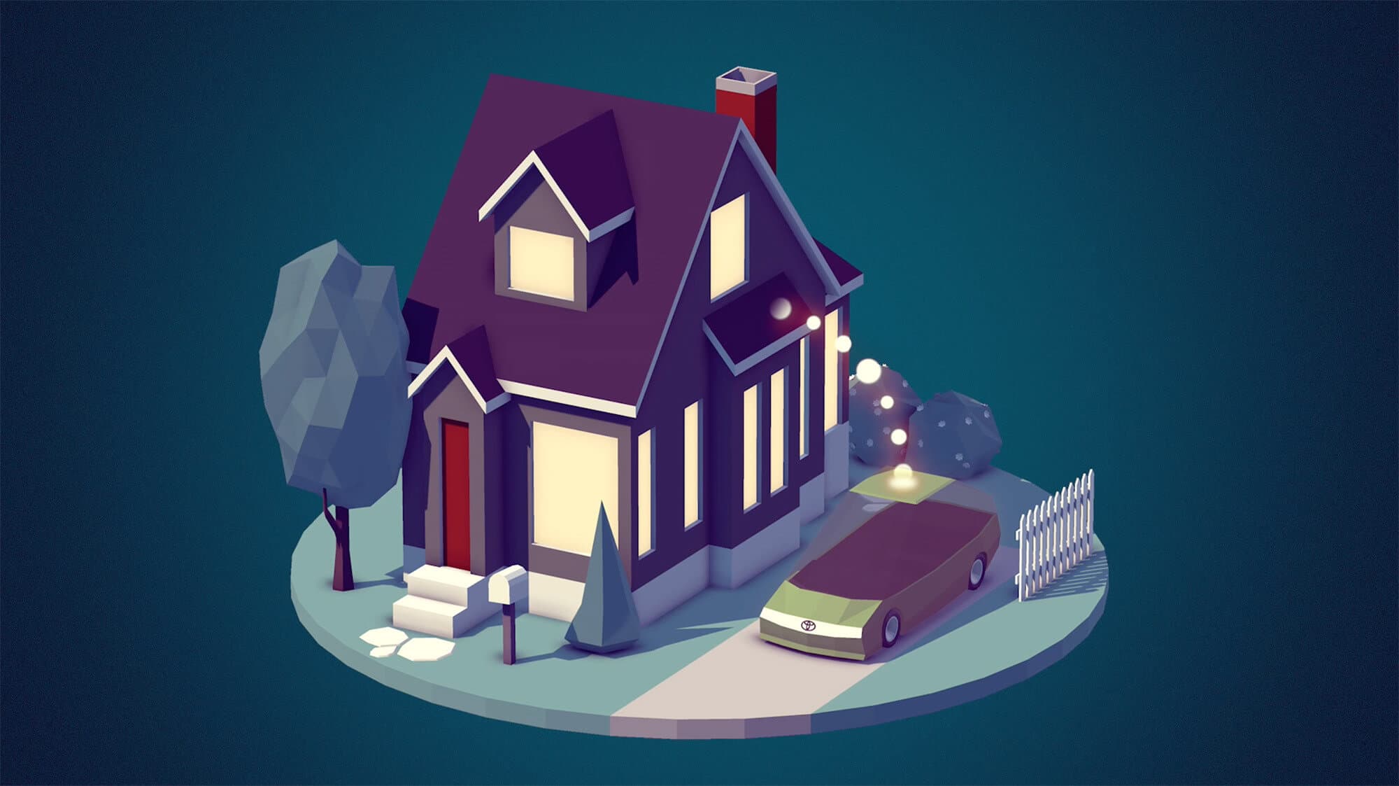 Illustration of car charging in front of house