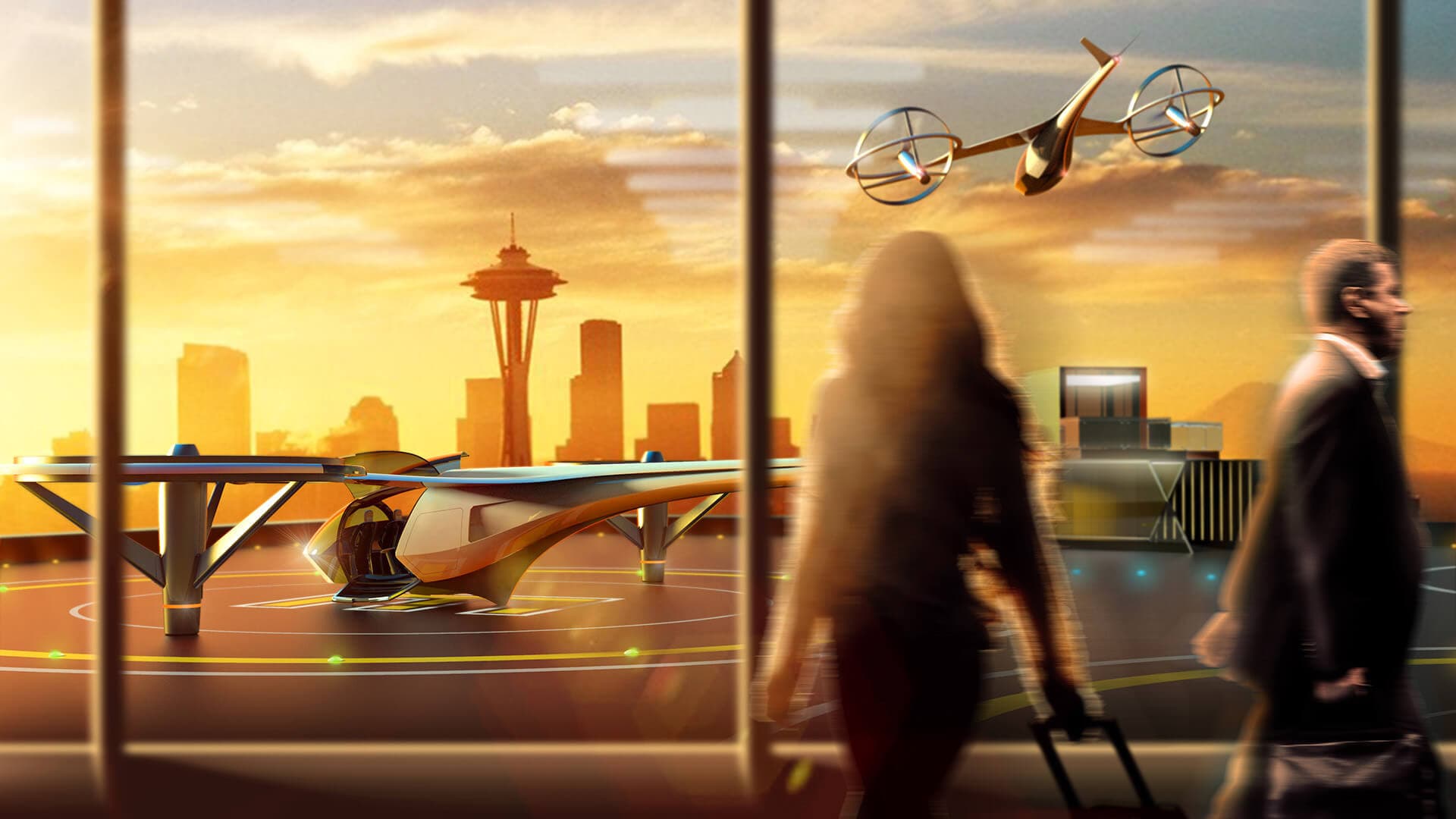 Vertiport outside the city of Seattle for future flying taxis