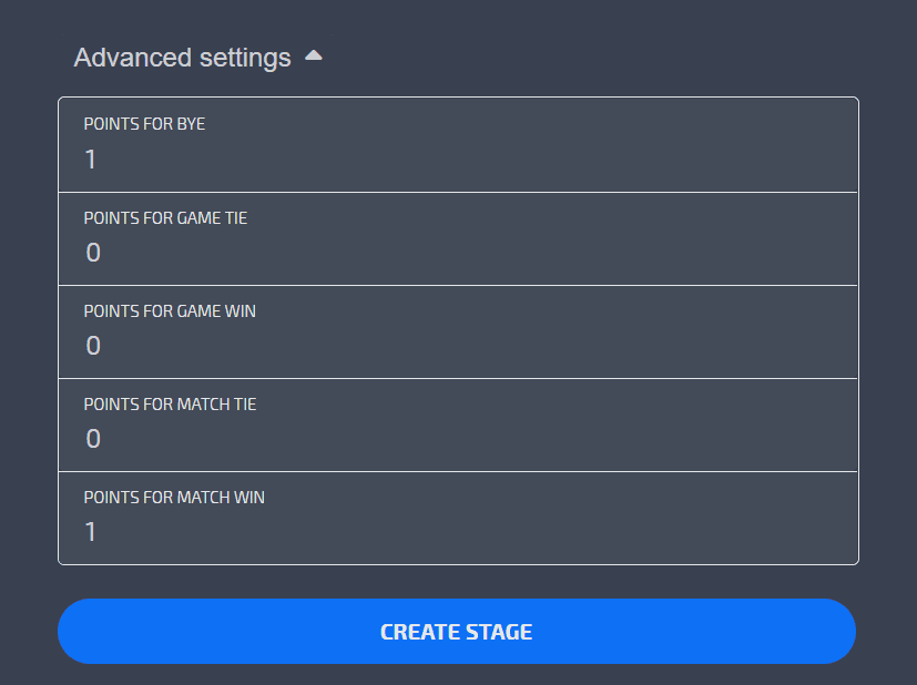 LeagueSpot Advanced Stage Settings