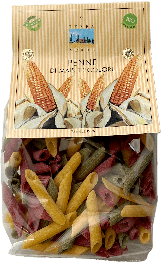 Penne tricolore di mais senza glutine Terra Verde: Penne tricolore di mais senza glutine