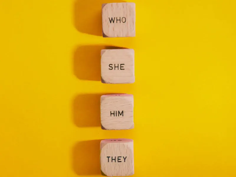 Wood blocks with different pronouns