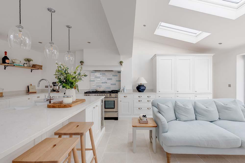 Shaker kitchen with white quartz worktops