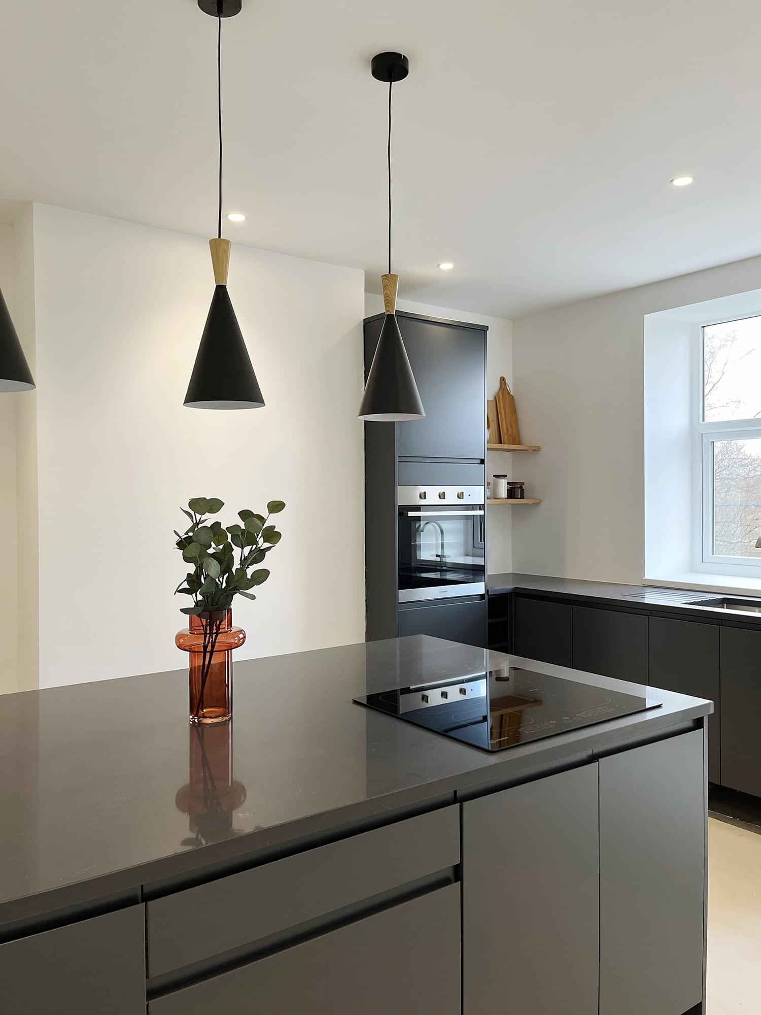 Dark Grey Cabinets with Grey quartz worktop