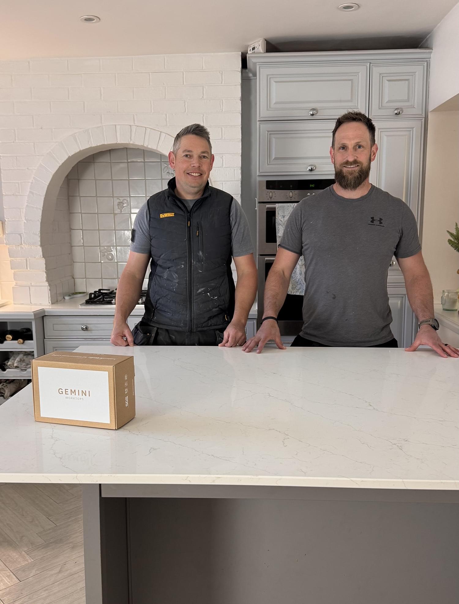 Gemini Worktops installers with Siena Gold quartz worktops