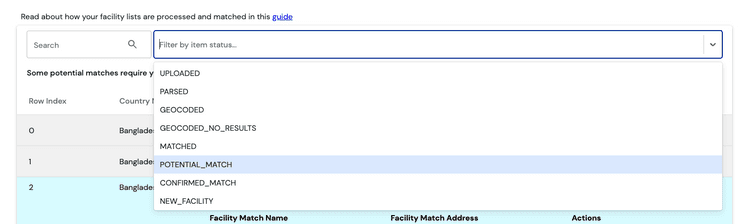 Image shows a screenshot of filter by item status in the OAR.