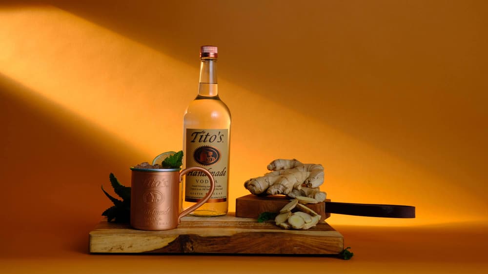 Tito's Vodka American Mule with lime cocktail