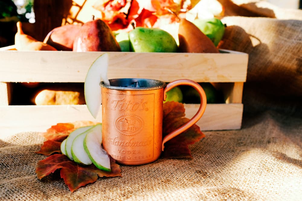 Tito's Vodka moscow mule in copper mug with pear cocktail