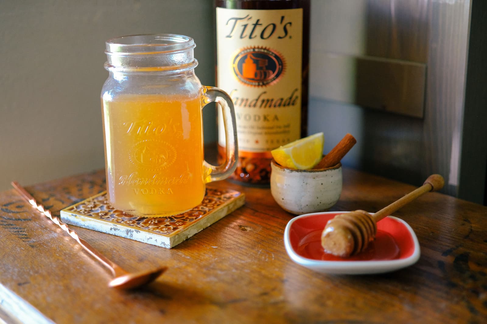 Tito's Vodka Pecan Infused Vodka in a hot toddy cocktail Hot Toddy Cocktail Recipe