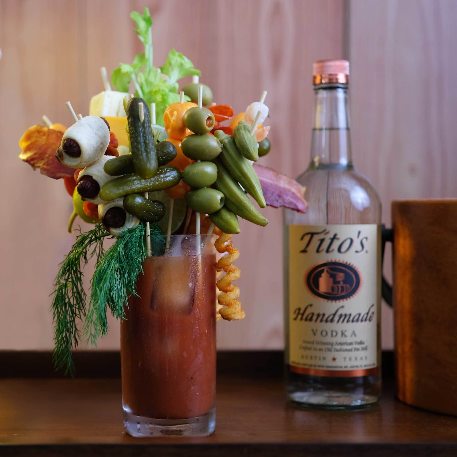 Tito's Bloody Mary overloaded with garnishes