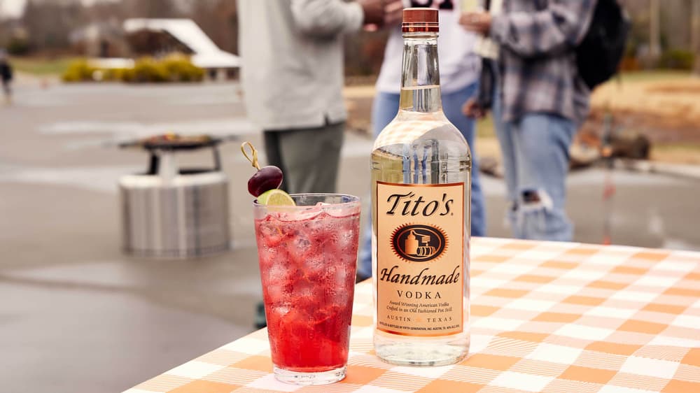 Tito's Cranfusion and a Tito's Handmade Vodka bottle