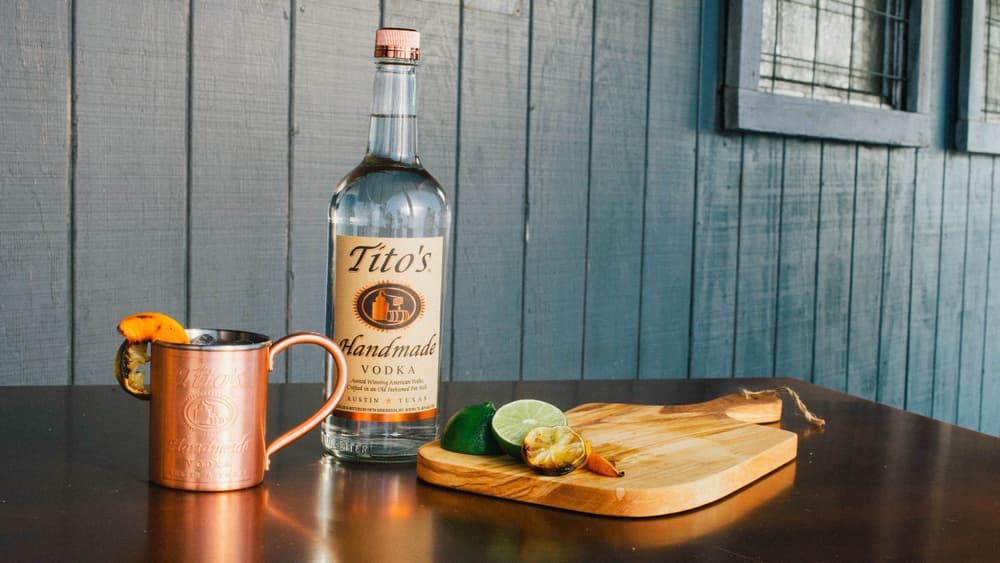 Tito's Smoked Peach Mule in a Tito's Copper Mug