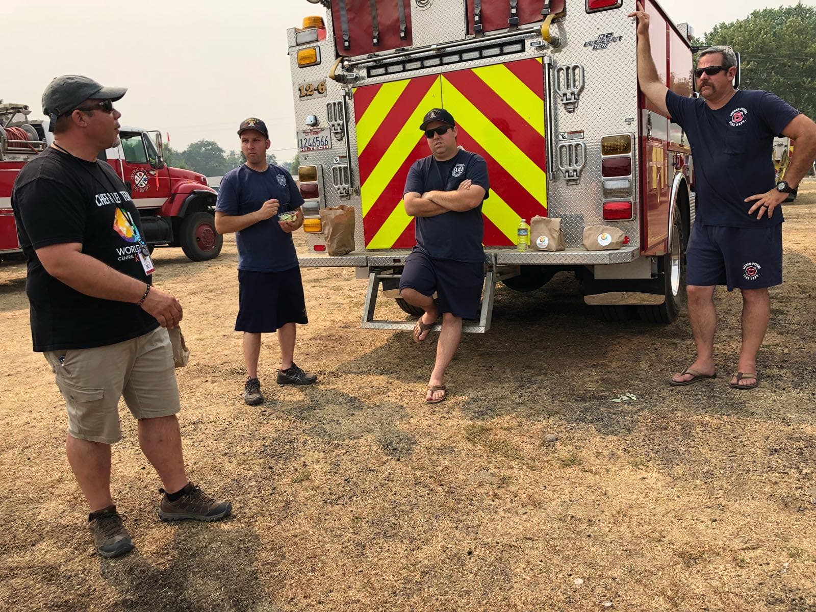 Tito's Vodka World Central Kitchen Volunteers with a Fire Truck
