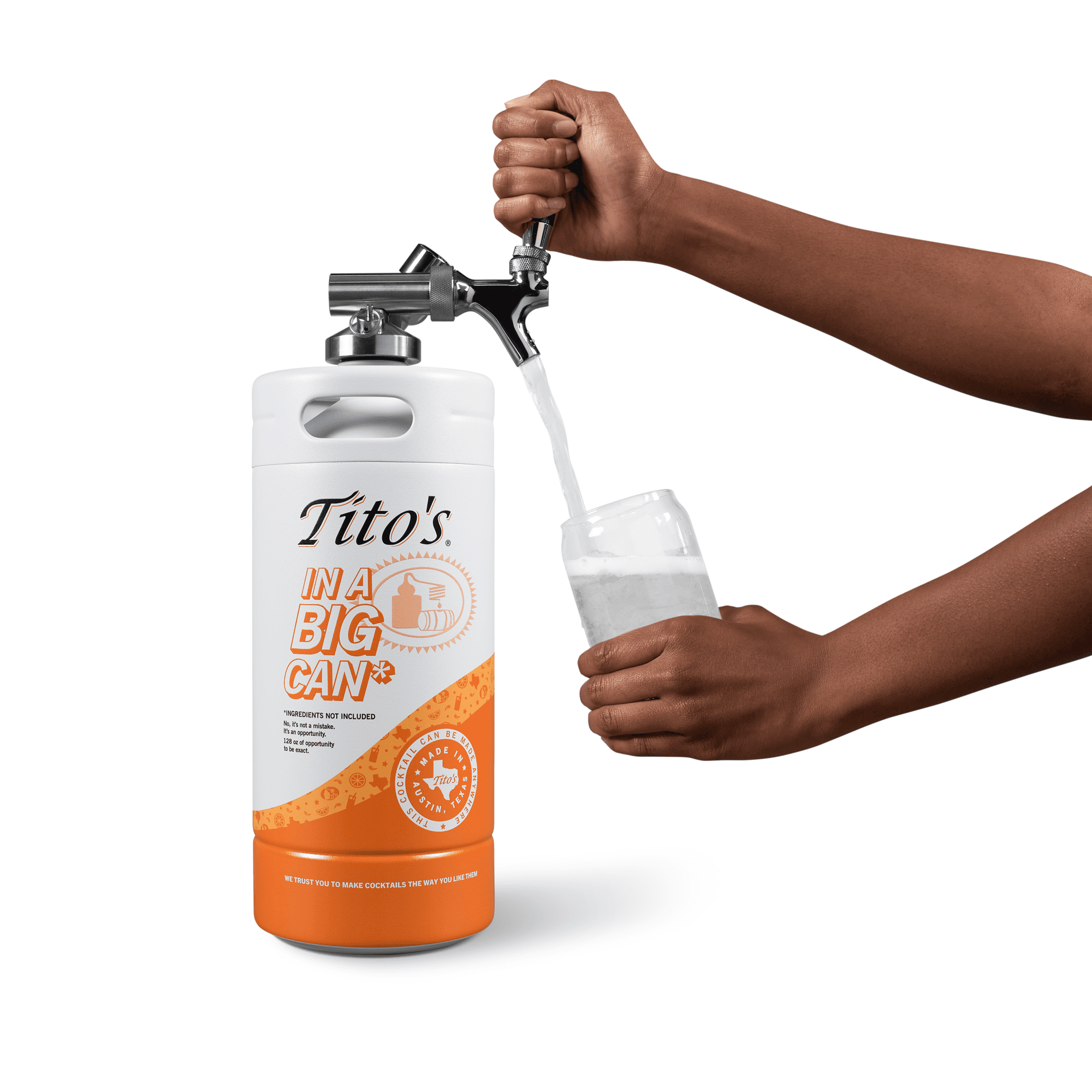 Pouring a cocktail from Tito's in a Big Can*