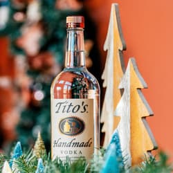 Tito's Handmade Vodka with holiday decorations