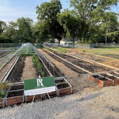 Long rows of farm beds at Restorative Farms