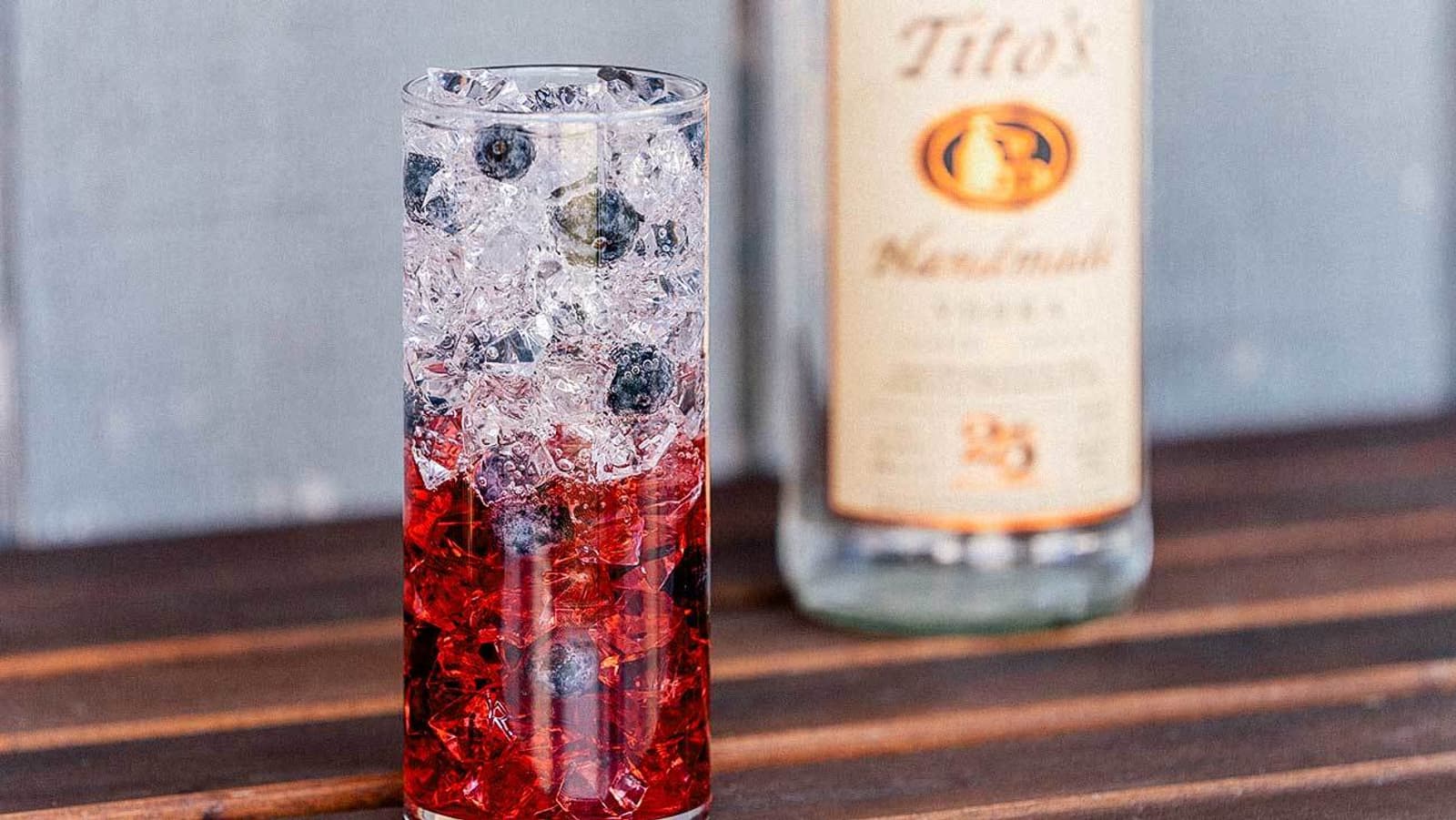 Tito's Berry Sparkler with Tito's 25th Anniversary Bottle