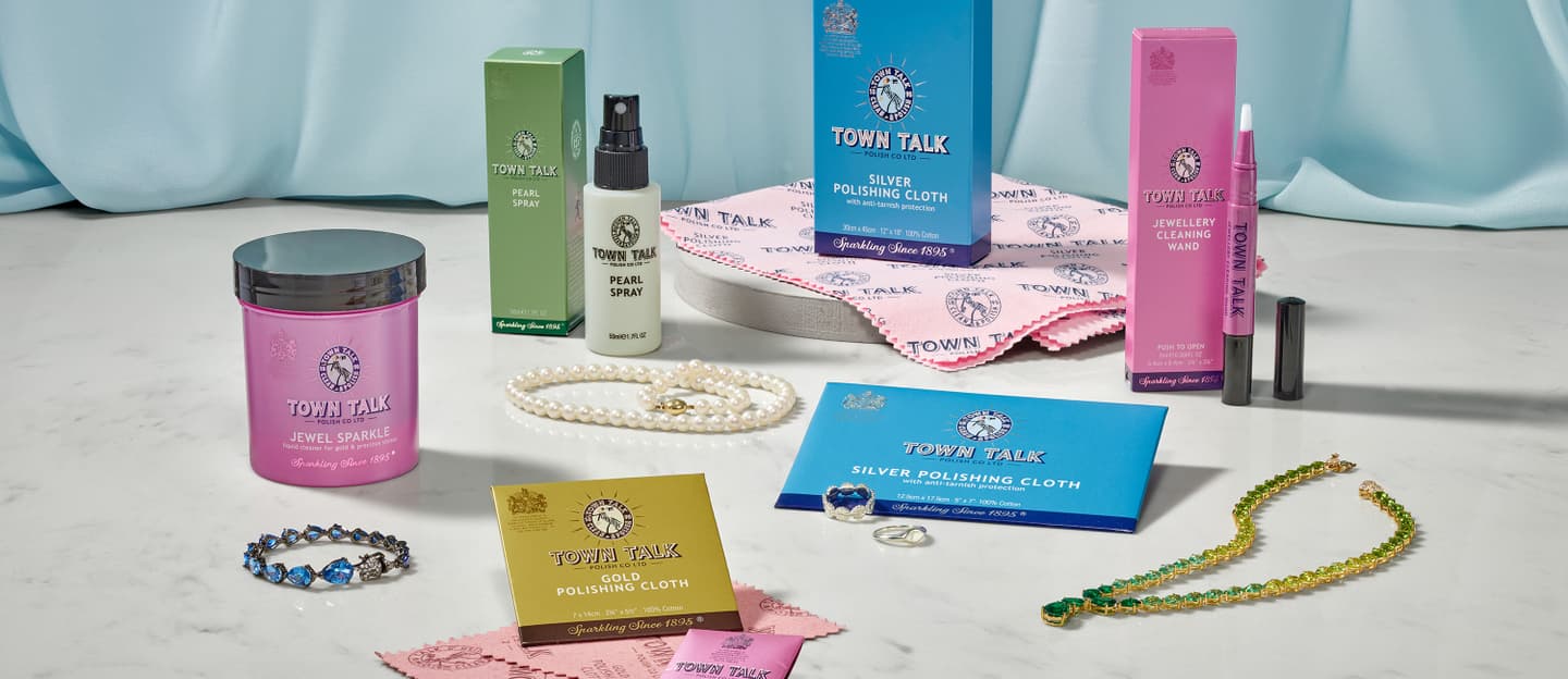 Jewellery care and cleaning products from Town Talk, including gold cleaner and pearl spray.