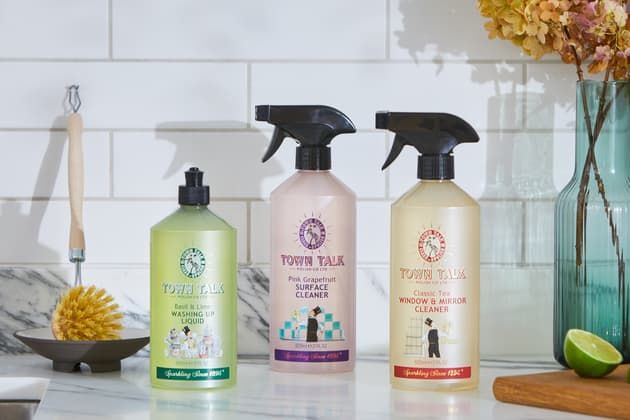 Town Talk household cleaning products, including washing-up liquid and surface cleaner