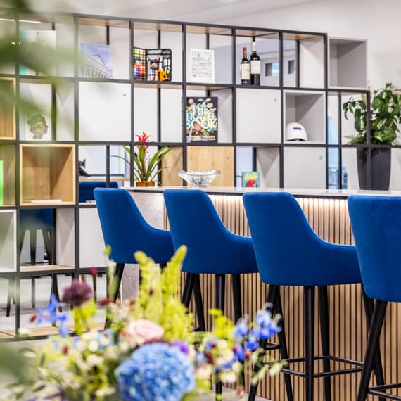 breakfast bar and upholstered bar stools