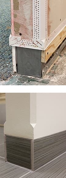 Implement flush baseboards in commercial applications with Trim-Tex L Bead. Implement flush baseboards in commercial applications with Trim-Tex L Bead.