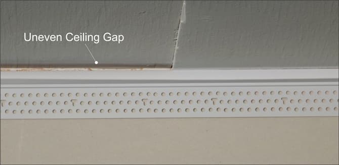 When installing Deflection Bead with an uneven ceiling, simply press the Deflection Bead up so there is no gap.