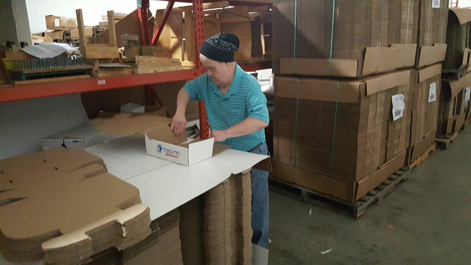The clients at Shore Community Service package our abrasive line. The clients at Shore Community Service package our abrasive line.