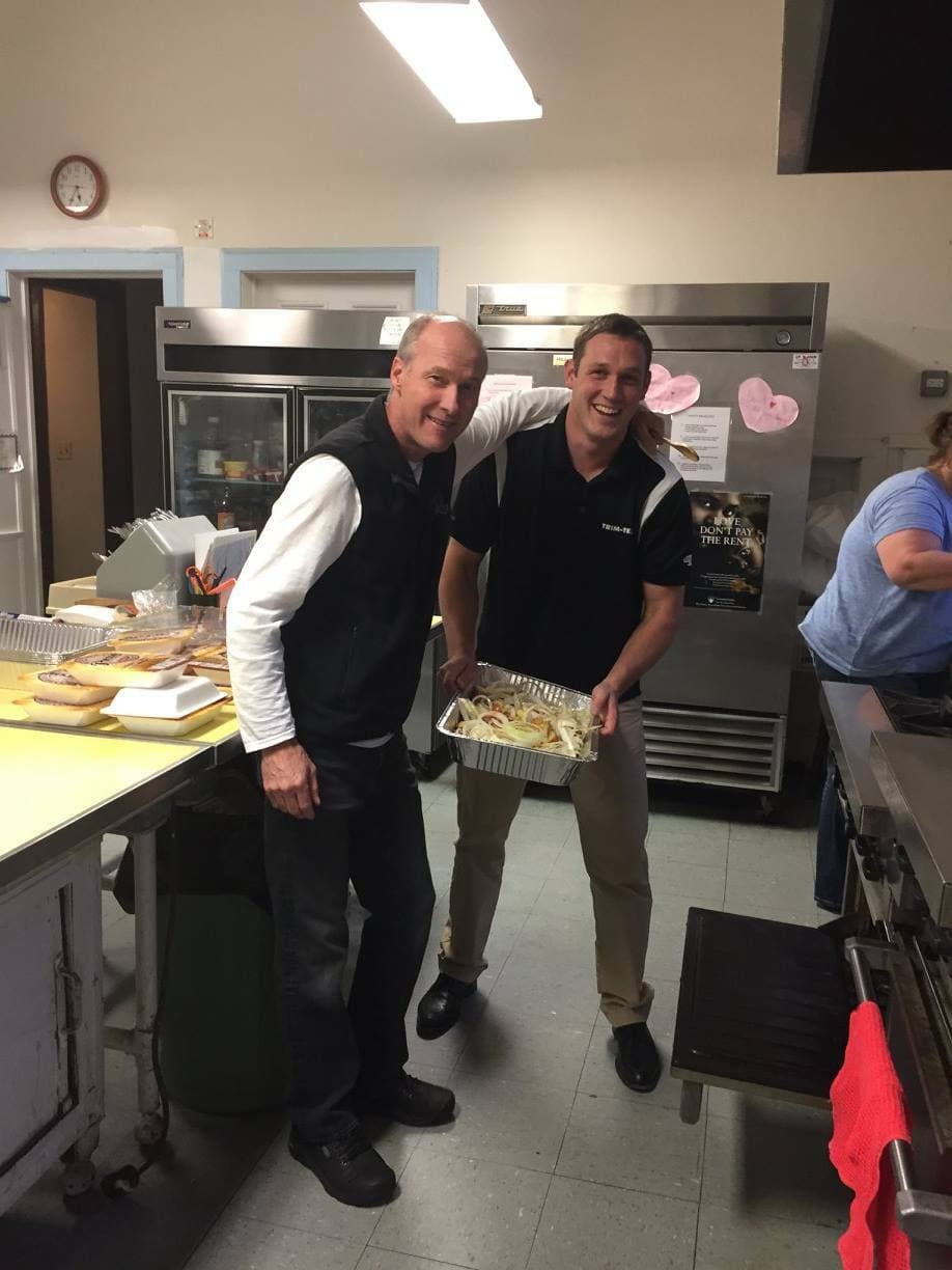 Trim-Tex remodeled the basement at Connection for the Homeless and then we prepared and enjoyed dinner for their community.