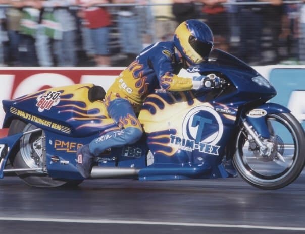Trim-Tex owner Joe Koenig set the Pro Stock Motorcycle record in 2002.