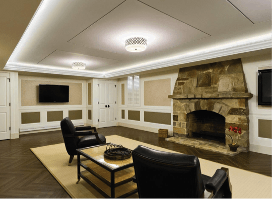 Both ceiling and wall reveals add interesting details to a basement.