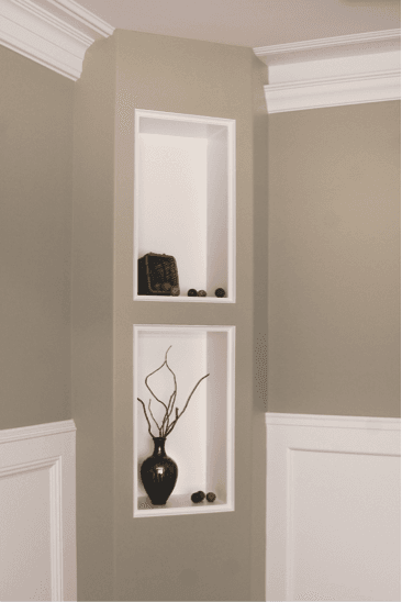 Vinyl corner bead is an ideal choice for creating built-ins because the bead easily bends to fit any shape.