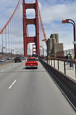 Trim-Tex car crosses the Golden Gate Bridge during the Great Race.