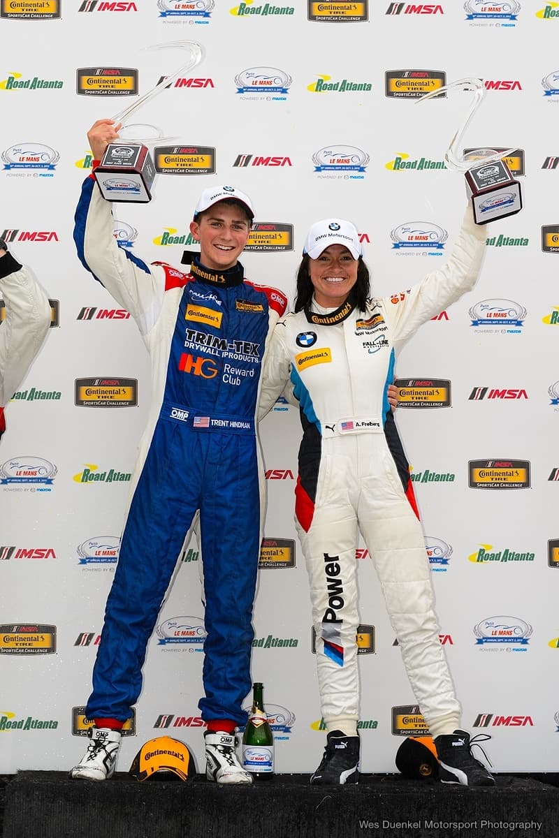 Ashley Freiberg & Trent Hindman celebrate after their win at Road Atlanta.