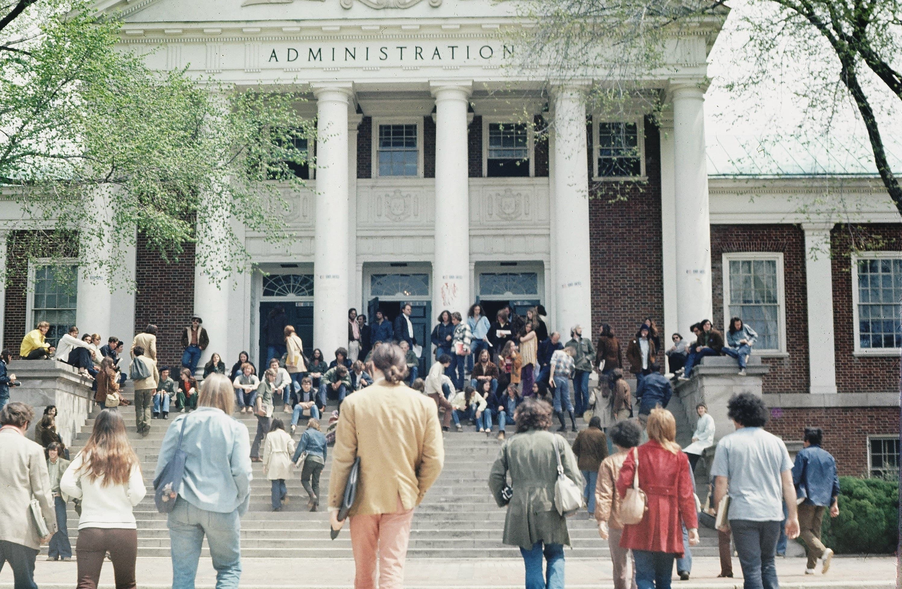 Student protest at the Administration building in 1971