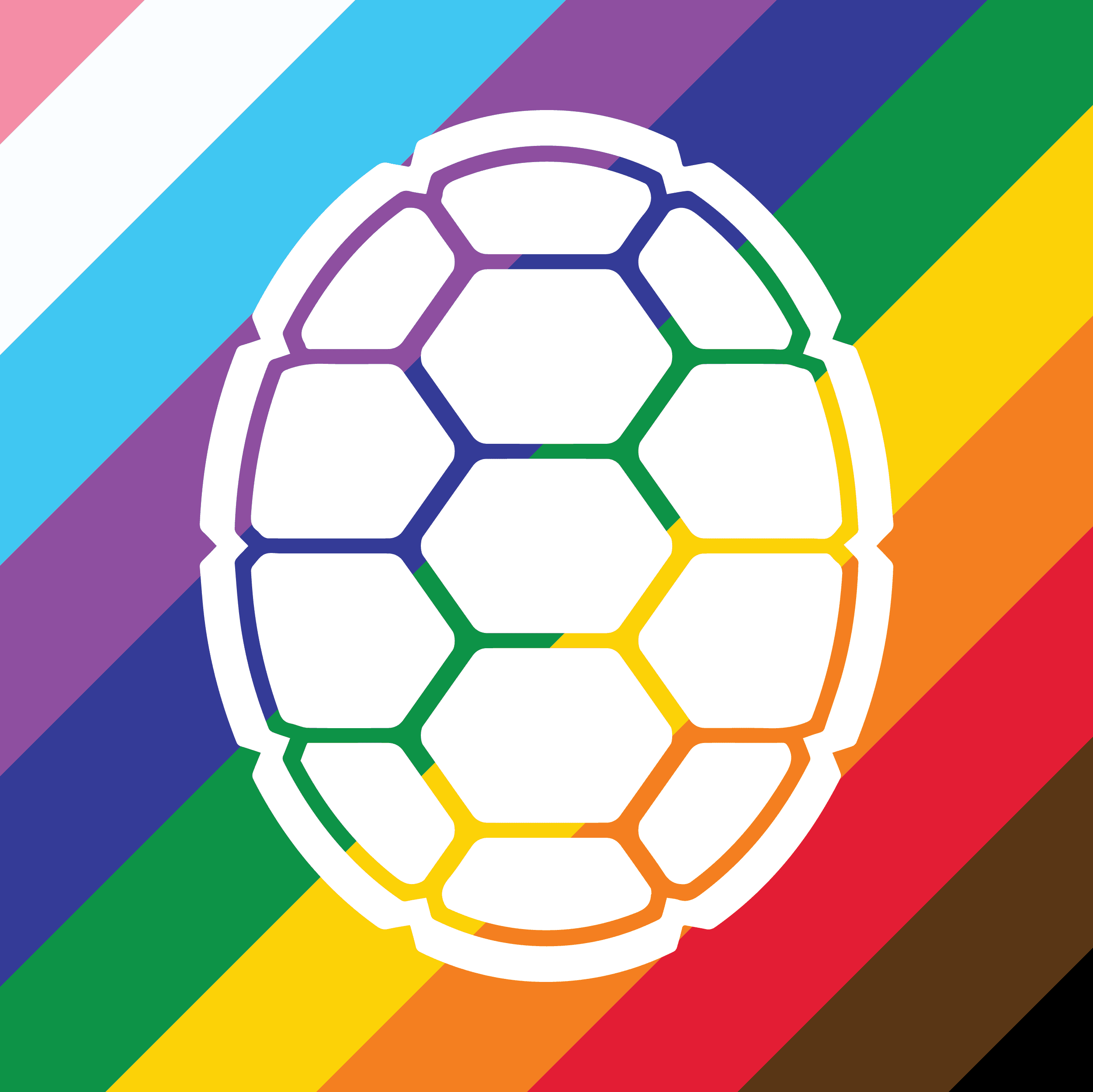 Terp shell with the background of the LGBTQ+ flag colors