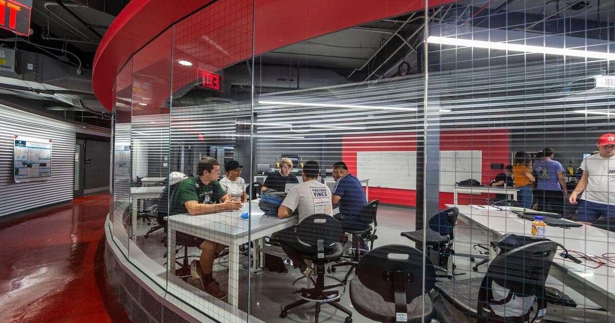 Students working in the Richard Vogel Materials and Soils Testing Laboratory, part of the new Whiting-Turner Infrastructure Engineering Laboratories.