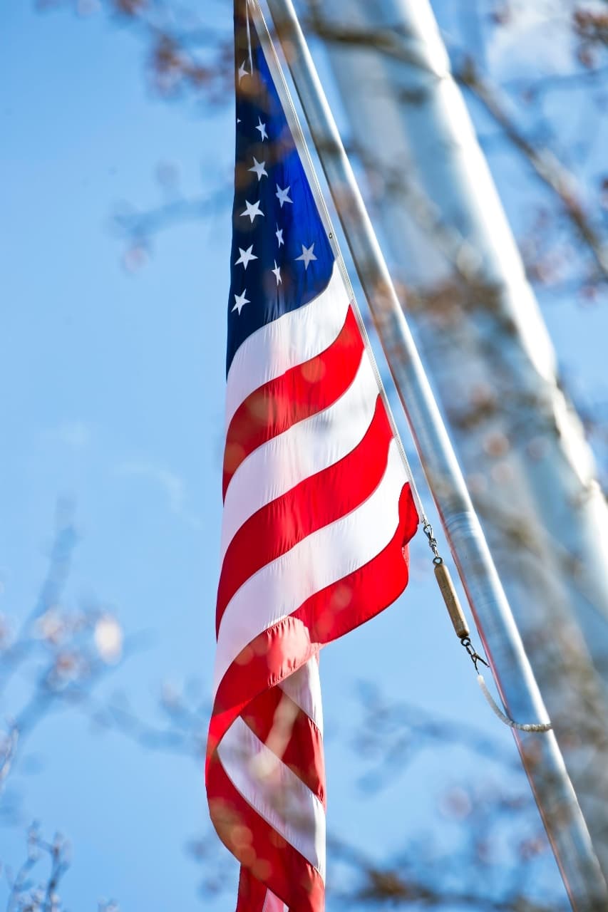 Close up view of the United State flag gently moving in a light breeze