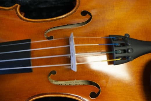 Violin against a black backdrop.