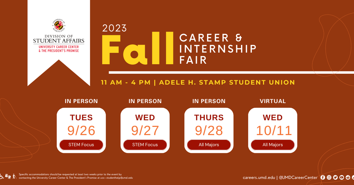 University of Maryland Calendar 2023 Fall Career & Internship Fair