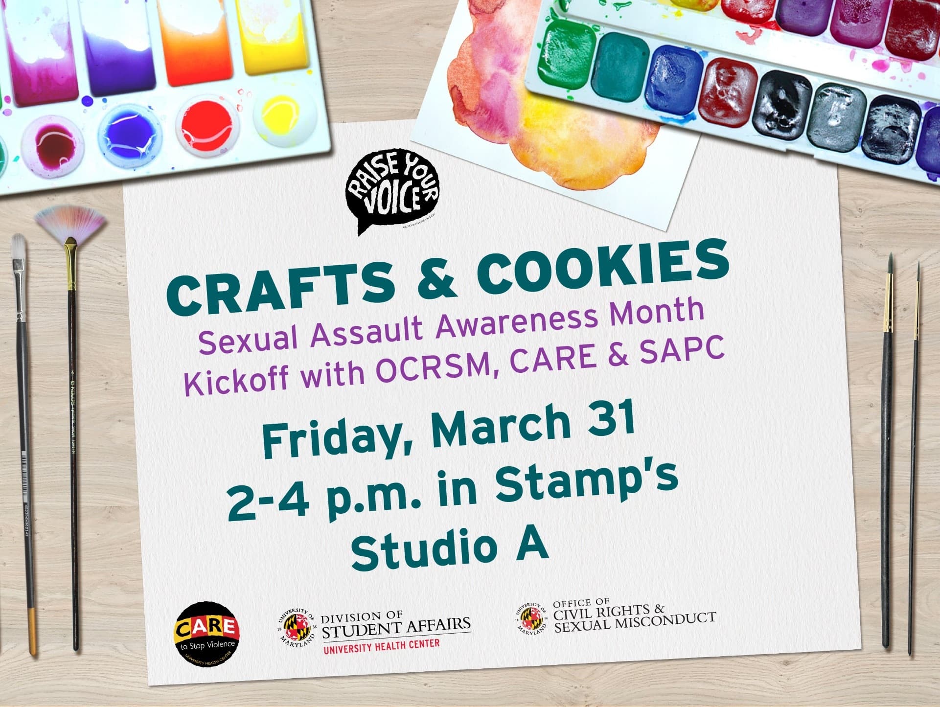 Crafts & Cookies: SAAM Kickoff Event Flyer