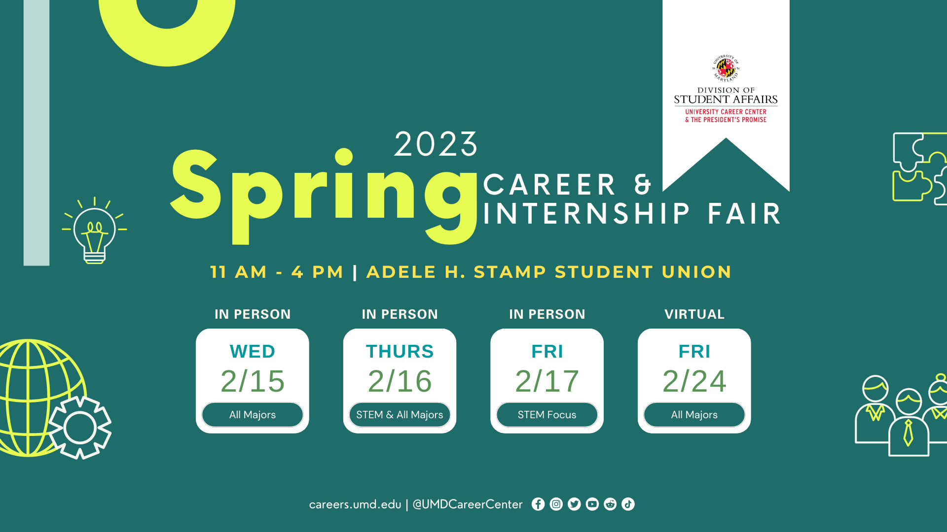 A promotional image for the 2023 Spring Career & Internship Fair.
