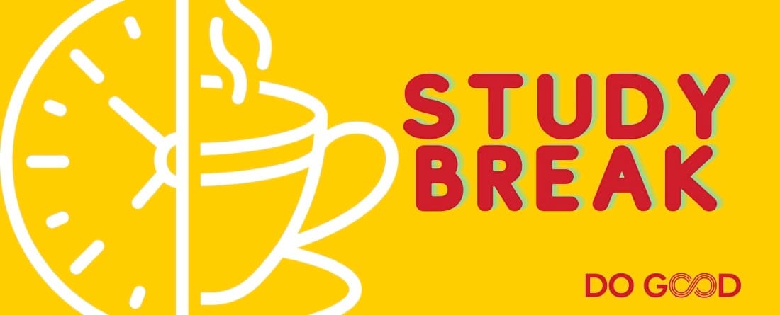 Yellow background image with red lettering that says study break