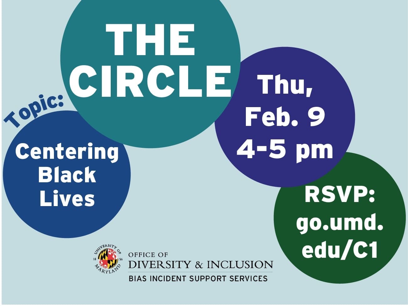 The Circle flyer with event name and date in an overlapping circle design