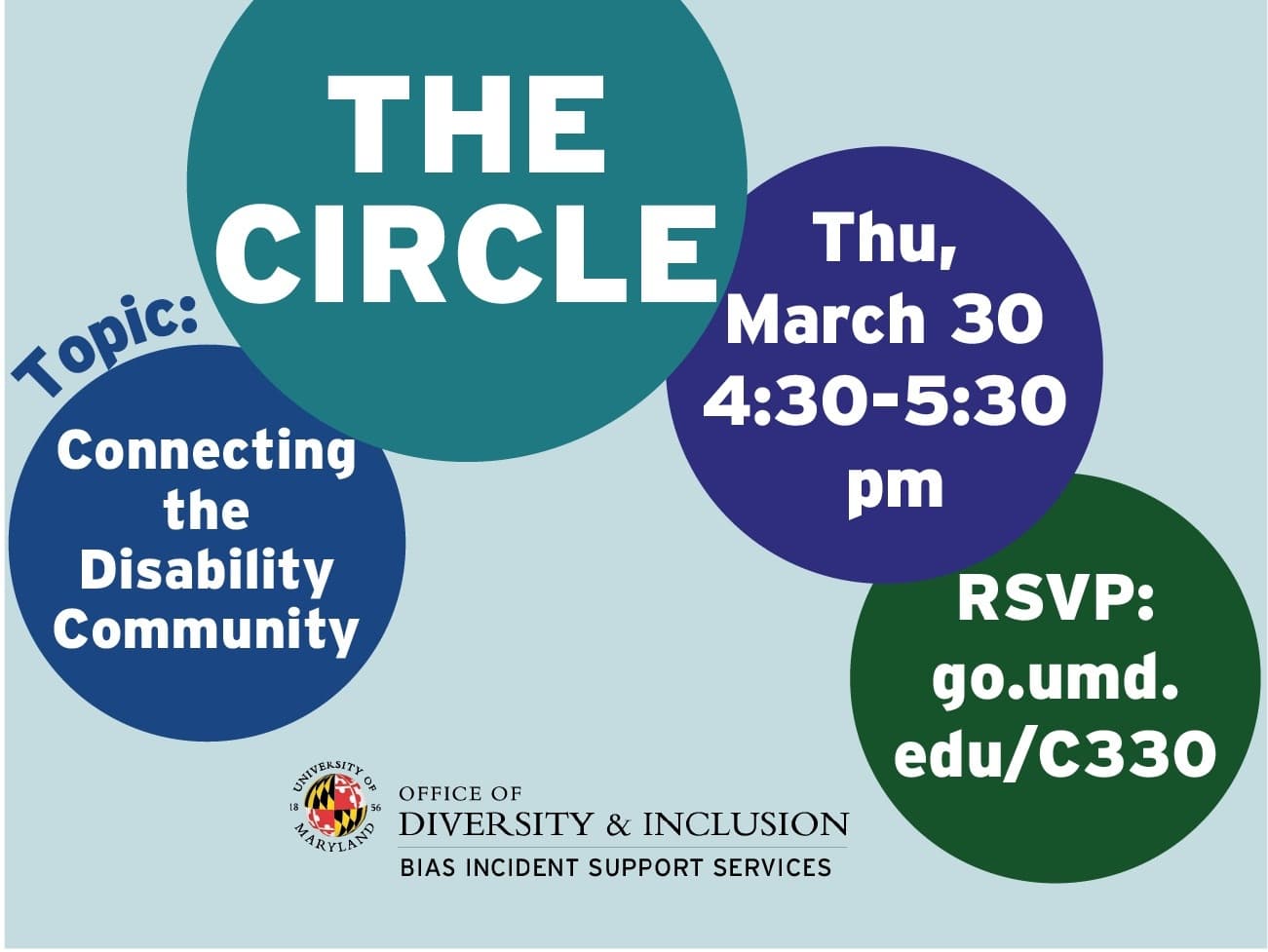 Flyer for The Circle: Connecting the Disability Community with event details in an overlapping circle design
