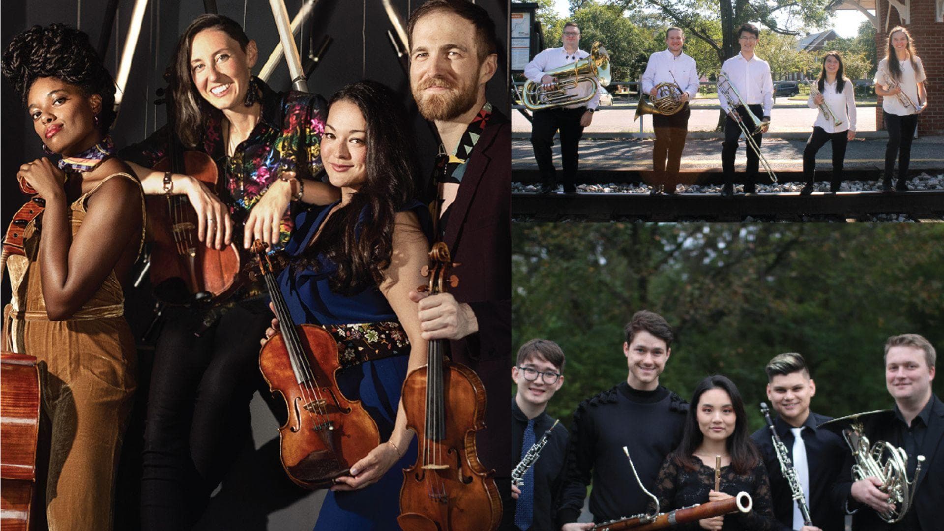 Collage of three graduate ensembles in the School of Music.