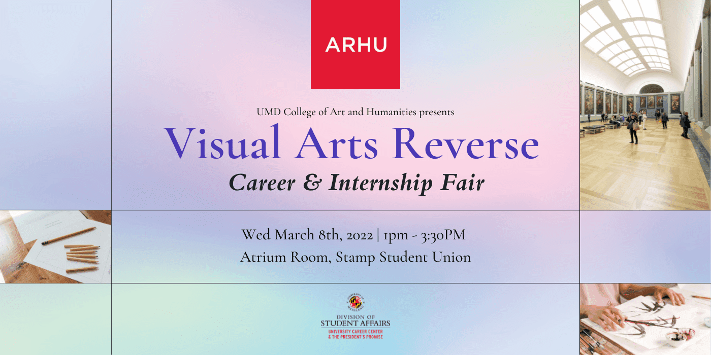A promotional image for the Visual Arts Reverse Career & Internship Fair.
