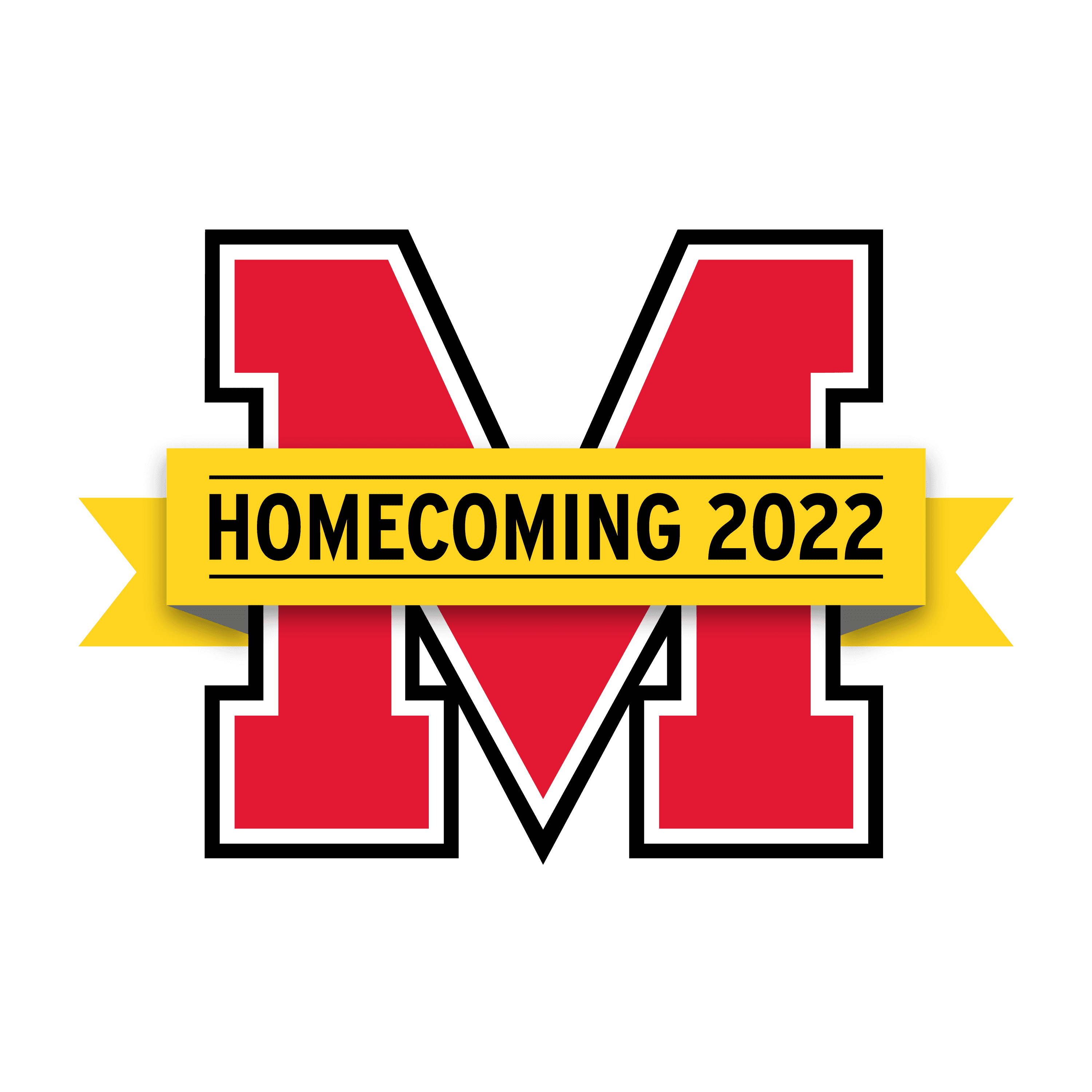 Red M with yellow "Homecoming 2022" banner across