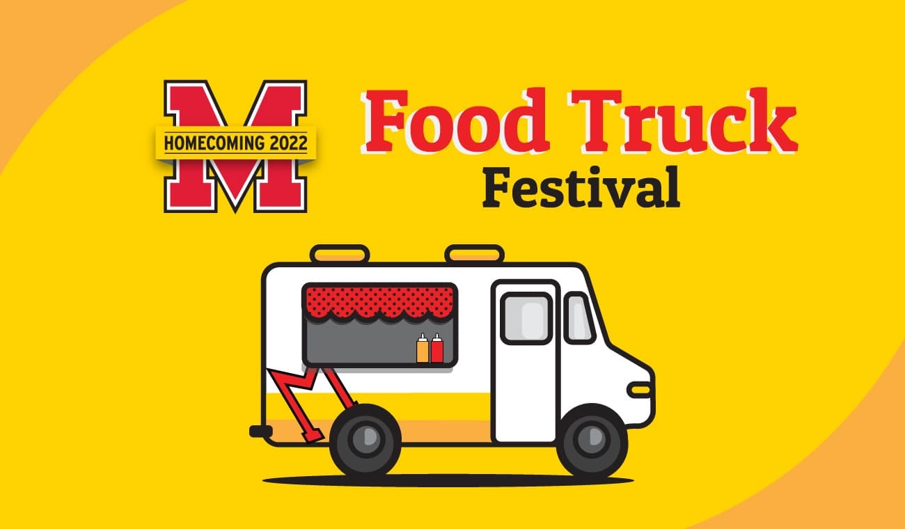 Food Truck Festival text with yellow background and image of truck