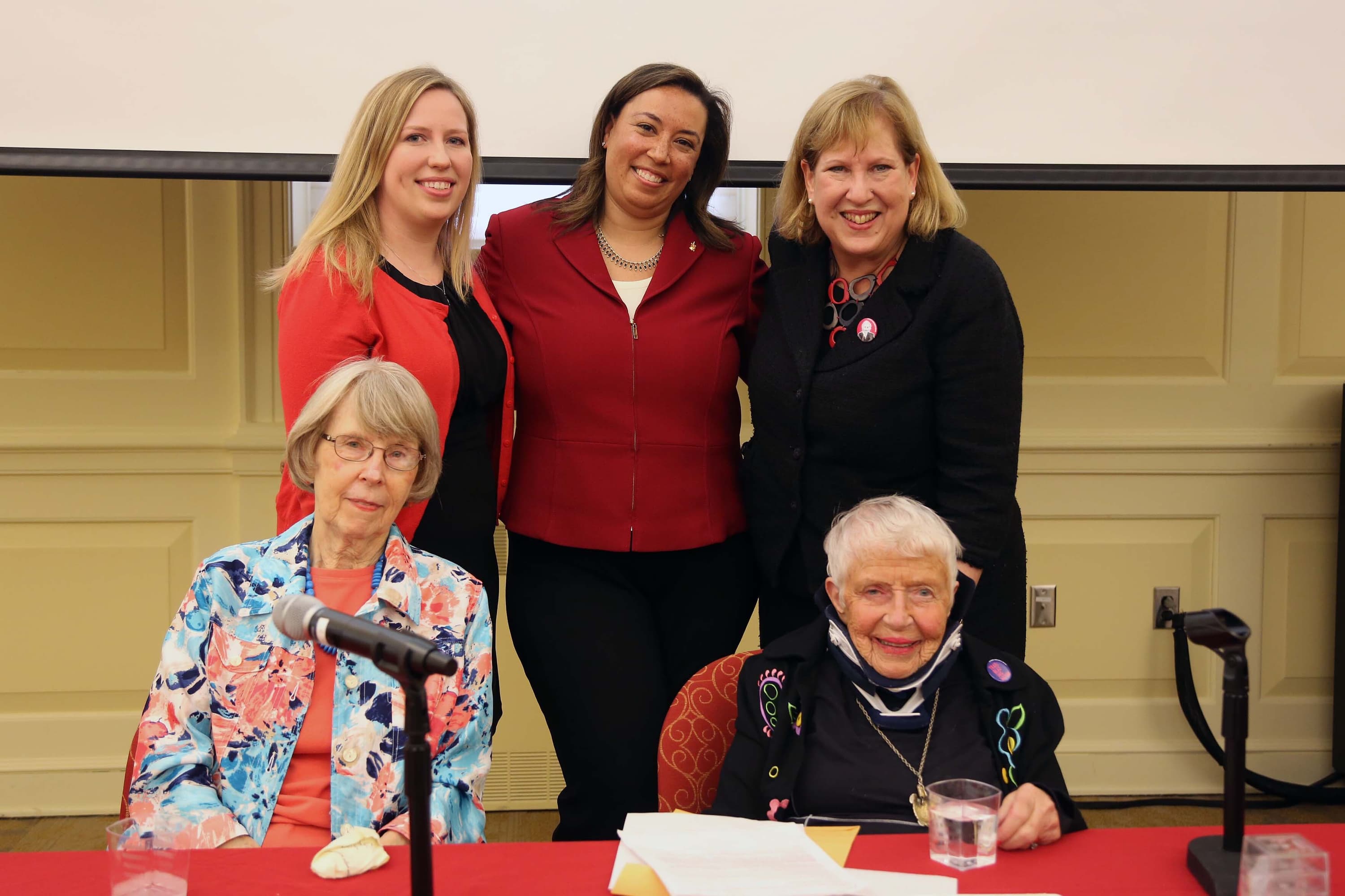Panel participants: Sallie Holder '62, Sarah Niezelski '16, Nicole Pollard '91, Marsha Guenzler-Stevens, moderator, and Ellie Fields '49 for the 2017 celebration of women.