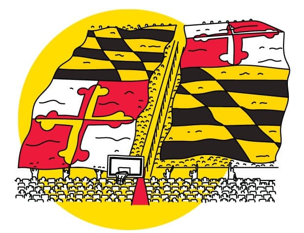Illustration of Maryland flag at basketball game