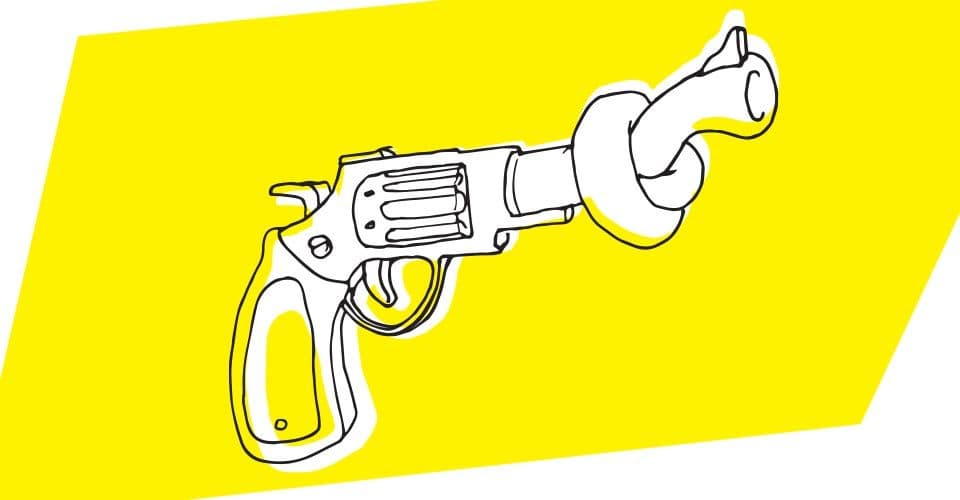 illustration of gun with a knot at the end